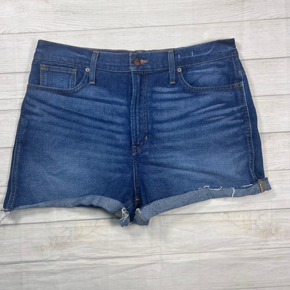 Madewell The Perfect Jean Short Women Size 32 Blue High Rise Raw Hem Denim